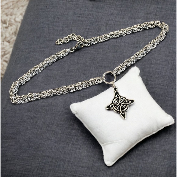 Handmade chain stainless steel bizantine maille link with celtic knot cross - Picture 5 of 12